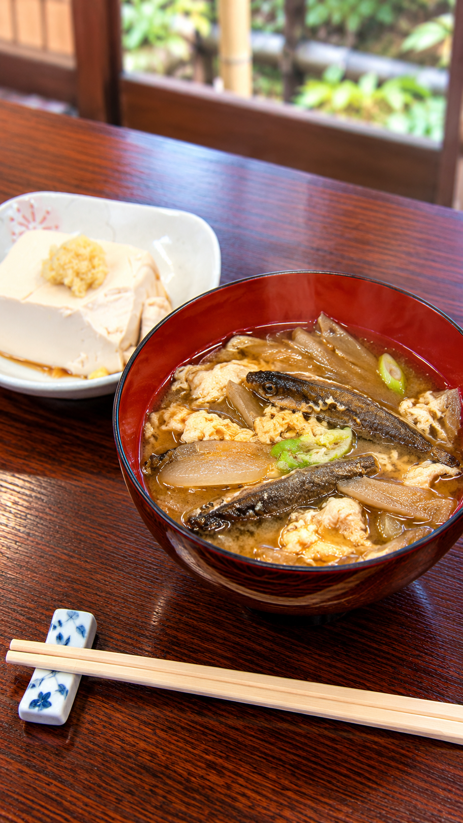 栃木県に伝わる郷土料理、どじょうをねぎやごぼう、たまねぎなどと煮込み溶き卵を加えたどじょう汁