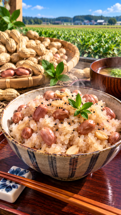 千葉県の郷土料理、落花生を加えて炊き上げた落花生おこわ