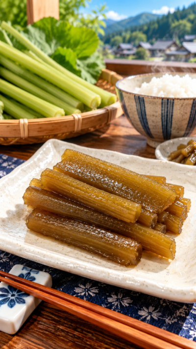 ふきを醤油などで甘辛く煮込んだ昔ながらの料理、きゃらぶき